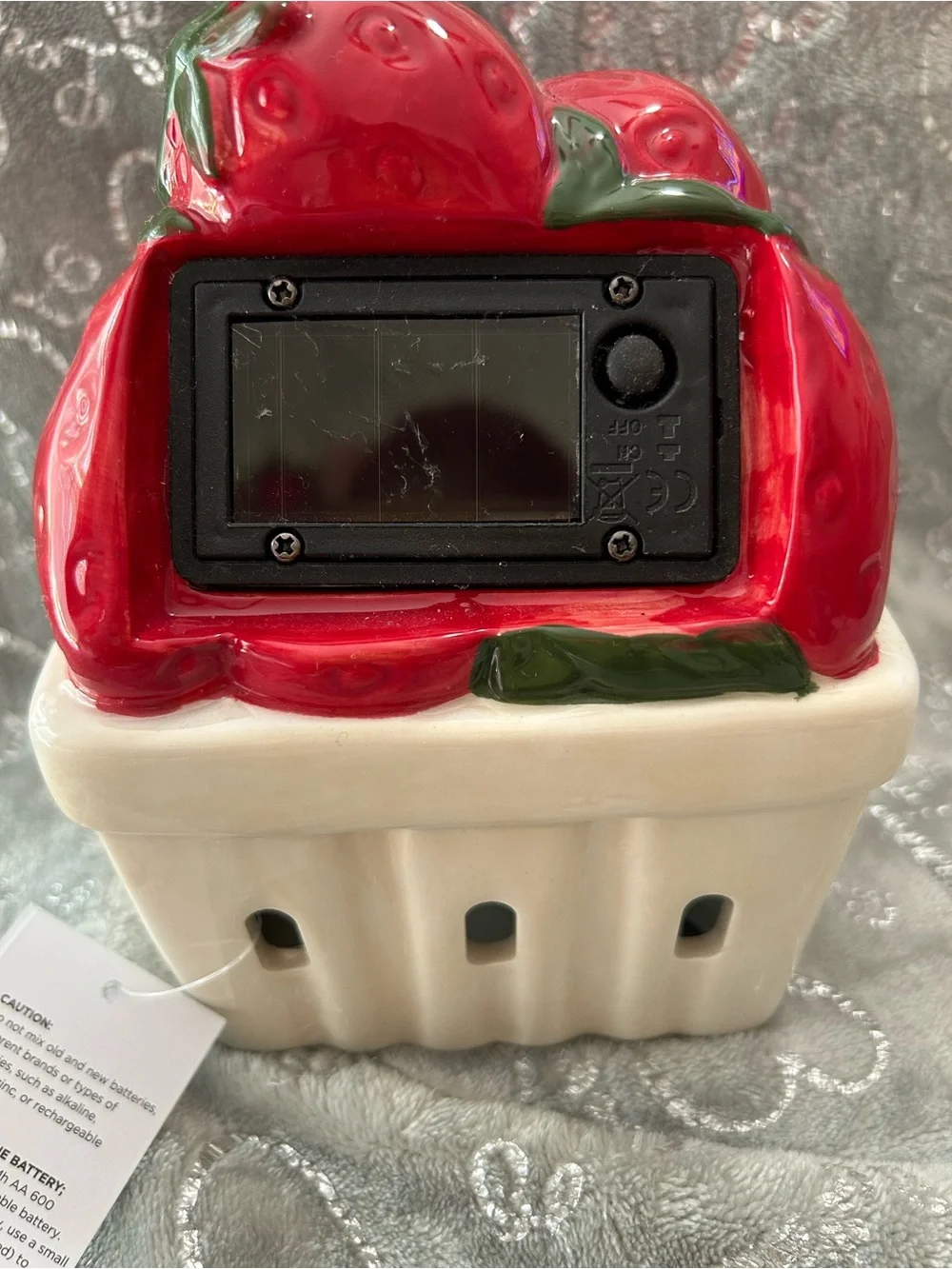 NWT Sonoma Red & Green Ceramic Strawberry Solar Lantern